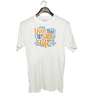                       UDNAG Unisex Round Neck Graphic 'School Teacher | livin that 1st garde life' Polyester T-Shirt White                                              