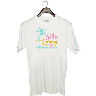                      UDNAG Unisex Round Neck Graphic 'Spring | Hello Spring x2' Polyester T-Shirt White                                              