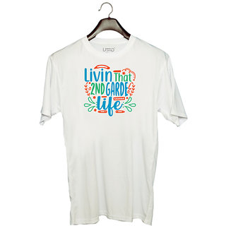                       UDNAG Unisex Round Neck Graphic 'School Teacher | livin that 2nd garde life' Polyester T-Shirt White                                              