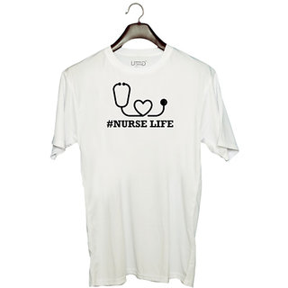                       UDNAG Unisex Round Neck Graphic 'Nurse | Nurse Life1' Polyester T-Shirt White                                              