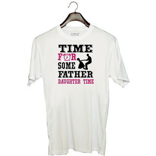                       UDNAG Unisex Round Neck Graphic 'Father Daughter | Time For Some Father' Polyester T-Shirt White                                              