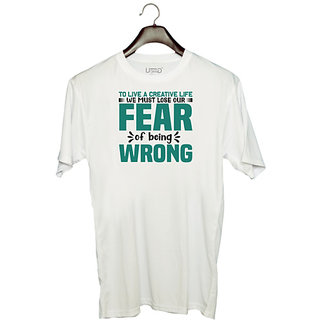                       UDNAG Unisex Round Neck Graphic 'Fear | To live' Polyester T-Shirt White                                              