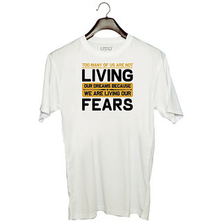                       UDNAG Unisex Round Neck Graphic 'Fear | Too many' Polyester T-Shirt White                                              