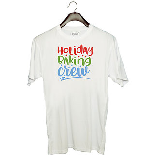                       UDNAG Unisex Round Neck Graphic 'Crew | holiday baking crew' Polyester T-Shirt White                                              