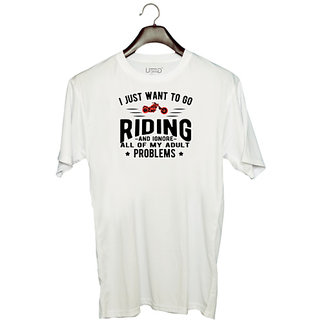                       UDNAG Unisex Round Neck Graphic 'Rider | I just want to go Riding' Polyester T-Shirt White                                              