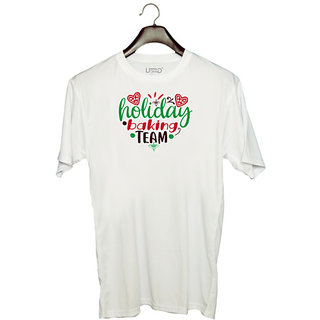                       UDNAG Unisex Round Neck Graphic 'holiday | holiday baking team' Polyester T-Shirt White                                              