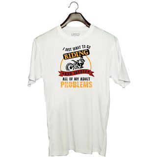                       UDNAG Unisex Round Neck Graphic 'Rider | I JUST WANT TO GO' Polyester T-Shirt White                                              
