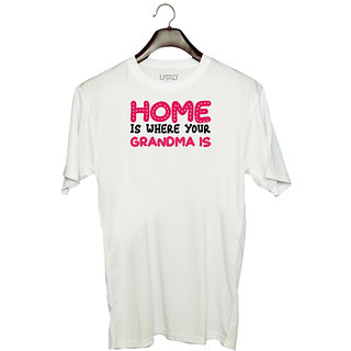                       UDNAG Unisex Round Neck Graphic 'Gradma | HOME IS WHERE YOUR GRANDMA IS' Polyester T-Shirt White                                              