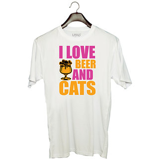                       UDNAG Unisex Round Neck Graphic 'Beer | I Love Beer And Cats' Polyester T-Shirt White                                              