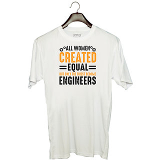                       UDNAG Unisex Round Neck Graphic 'Woman Engineer | ALL WOMEN CREATED' Polyester T-Shirt White                                              