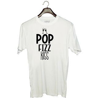                       UDNAG Unisex Round Neck Graphic 'Pop fizz kiss' Polyester T-Shirt White                                              