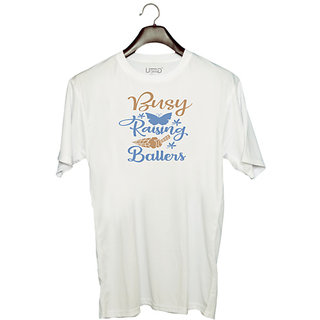                       UDNAG Unisex Round Neck Graphic '| Busy raising' Polyester T-Shirt White                                              