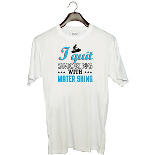                      UDNAG Unisex Round Neck Graphic 'Smoking | i quite Smoking' Polyester T-Shirt White                                              
