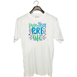                       UDNAG Unisex Round Neck Graphic 'School Teacher | livin that pre life' Polyester T-Shirt White                                              