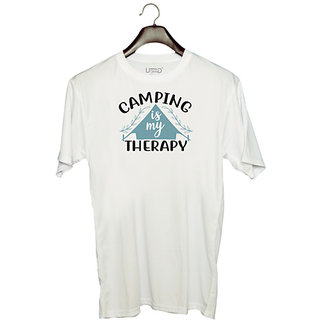                       UDNAG Unisex Round Neck Graphic 'Camping | Camping is my therapy 2' Polyester T-Shirt White                                              