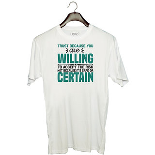                       UDNAG Unisex Round Neck Graphic 'Trust' Polyester T-Shirt White                                              
