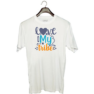                       UDNAG Unisex Round Neck Graphic 'Love Calligraphy | love my tribe' Polyester T-Shirt White                                              