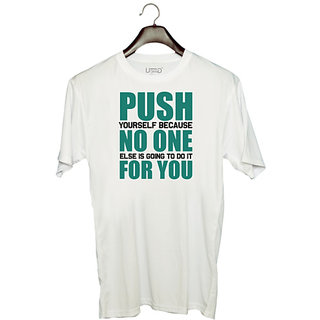                       UDNAG Unisex Round Neck Graphic 'Push' Polyester T-Shirt White                                              