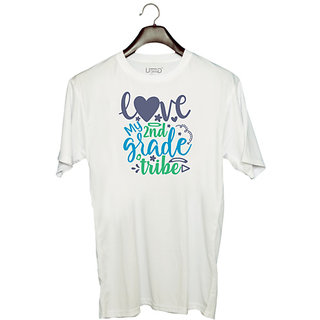                       UDNAG Unisex Round Neck Graphic 'School Teacher | love my 2nd grade tribe' Polyester T-Shirt White                                              
