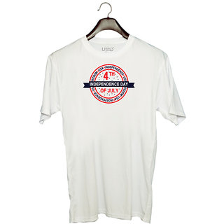                       UDNAG Unisex Round Neck Graphic 'American Independance Day | USA Freedom' Polyester T-Shirt White                                              