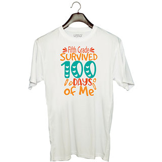                       UDNAG Unisex Round Neck Graphic 'School | fifth Grade survived 100 days of me' Polyester T-Shirt White                                              
