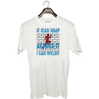                       UDNAG Unisex Round Neck Graphic 'If i can jump' Polyester T-Shirt White                                              