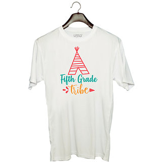                       UDNAG Unisex Round Neck Graphic 'School | fifth grade tribe' Polyester T-Shirt White                                              