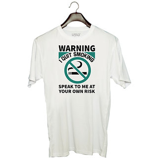                       UDNAG Unisex Round Neck Graphic 'Warning | Warning' Polyester T-Shirt White                                              