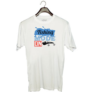                       UDNAG Unisex Round Neck Graphic 'Fishing | fishing mode on' Polyester T-Shirt White                                              