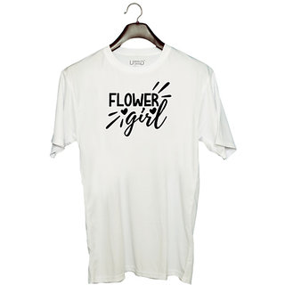                       UDNAG Unisex Round Neck Graphic 'Girl | Flower girl calligraphy' Polyester T-Shirt White                                              