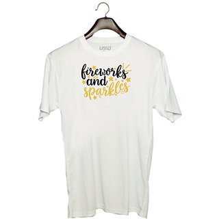                       UDNAG Unisex Round Neck Graphic 'fireworks | Fireworks and sparkles' Polyester T-Shirt White                                              