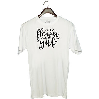                       UDNAG Unisex Round Neck Graphic 'Calligraphy | Flower girl' Polyester T-Shirt White                                              