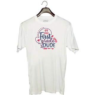                       UDNAG Unisex Round Neck Graphic 'School | first grade dude' Polyester T-Shirt White                                              