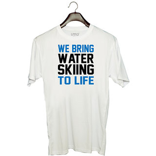                       UDNAG Unisex Round Neck Graphic 'We bring water' Polyester T-Shirt White                                              