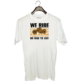                       UDNAG Unisex Round Neck Graphic 'Rider | We ride to live' Polyester T-Shirt White                                              