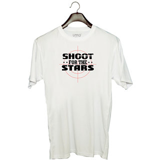                       UDNAG Unisex Round Neck Graphic 'Star | Shoot For The Stars' Polyester T-Shirt White                                              