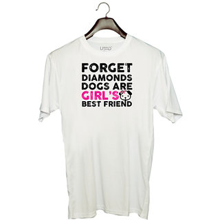                       UDNAG Unisex Round Neck Graphic 'Dogs | Forget Diamonds Dogs' Polyester T-Shirt White                                              