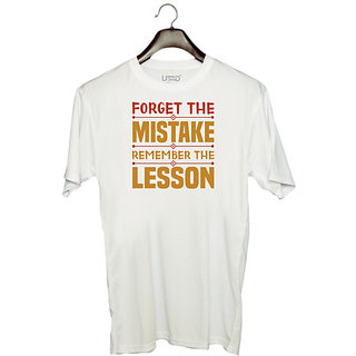                       UDNAG Unisex Round Neck Graphic 'Mistake & lesson | Forget the' Polyester T-Shirt White                                              
