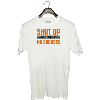                       UDNAG Unisex Round Neck Graphic 'Shut up' Polyester T-Shirt White                                              