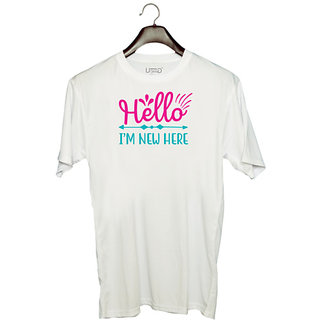                       UDNAG Unisex Round Neck Graphic 'School | HELLO IM A NEW HERE' Polyester T-Shirt White                                              