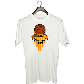                       UDNAG Unisex Round Neck Graphic 'Basketball | BASKETBALL CHAMPS' Polyester T-Shirt White                                              