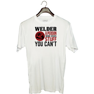                       UDNAG Unisex Round Neck Graphic 'Welder | Welder a person who' Polyester T-Shirt White                                              