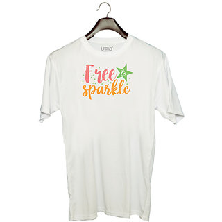                       UDNAG Unisex Round Neck Graphic 'free to sparkle' Polyester T-Shirt White                                              