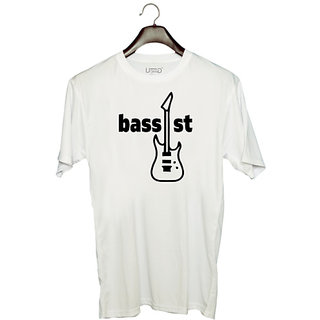                       UDNAG Unisex Round Neck Graphic 'Guitar | bassst' Polyester T-Shirt White                                              