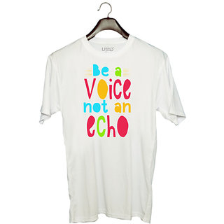                       UDNAG Unisex Round Neck Graphic 'Voice | Be a voice' Polyester T-Shirt White                                              