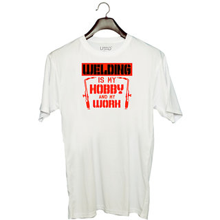                       UDNAG Unisex Round Neck Graphic 'Welder | WELDING Is my' Polyester T-Shirt White                                              