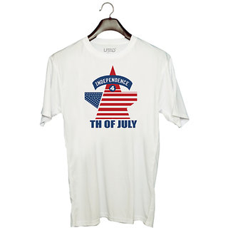                       UDNAG Unisex Round Neck Graphic 'American Independance Day | Independence 4th of july' Polyester T-Shirt White                                              