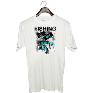                       UDNAG Unisex Round Neck Graphic 'Fishing | FISHING IS MY CARDIAC' Polyester T-Shirt White                                              