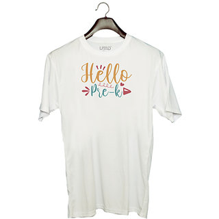                       UDNAG Unisex Round Neck Graphic 'School | hello pre-k' Polyester T-Shirt White                                              