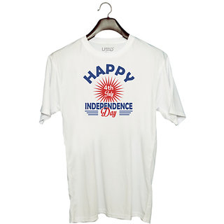                       UDNAG Unisex Round Neck Graphic 'American Independance Day | Independence day' Polyester T-Shirt White                                              